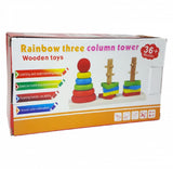 Colorful Educational Rainbow Three Column Shape Sorting Tower Toy For Kids