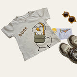 Short Sleeve T-Shirt Duck Happy Face  Boy Summer Outfit Clothes Tractor T shirt Elasticated Waist Shorts Set